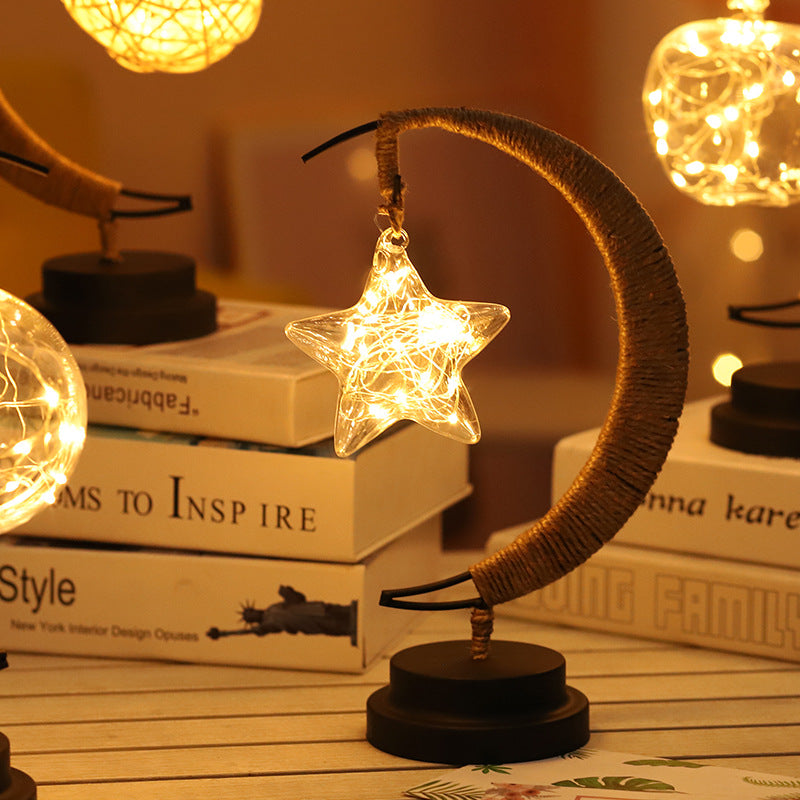 Led Moon Light Wrought Iron Ornament Light Star Shape Copper Wire Light Decorative Light USB Battery