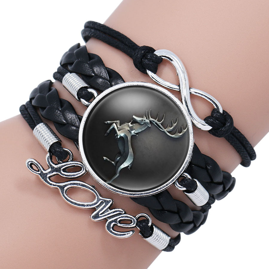 Game Of Throne Bracelet House Stark Wolf Head Infinity Glass Cabochon Bracelets Bangles WINTER COMING Wrap Bracelet