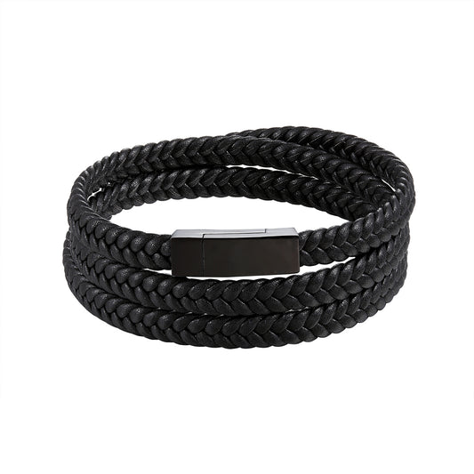 Magnetic buckle braided leather rope