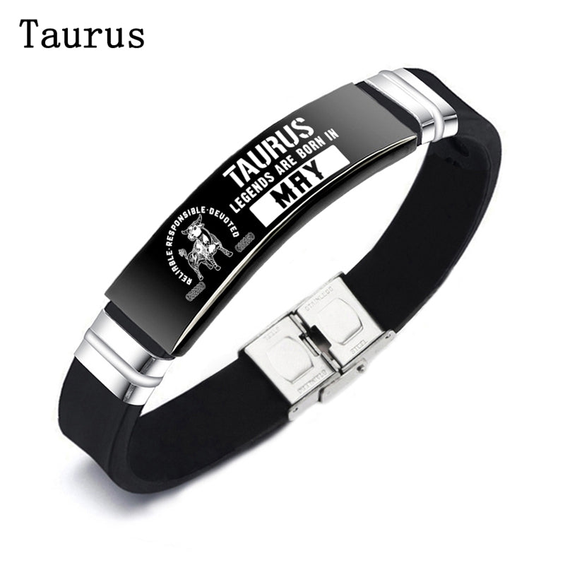 Black 12 Constellation Zodiac Sign ID Bracelets Bangles For Women Men