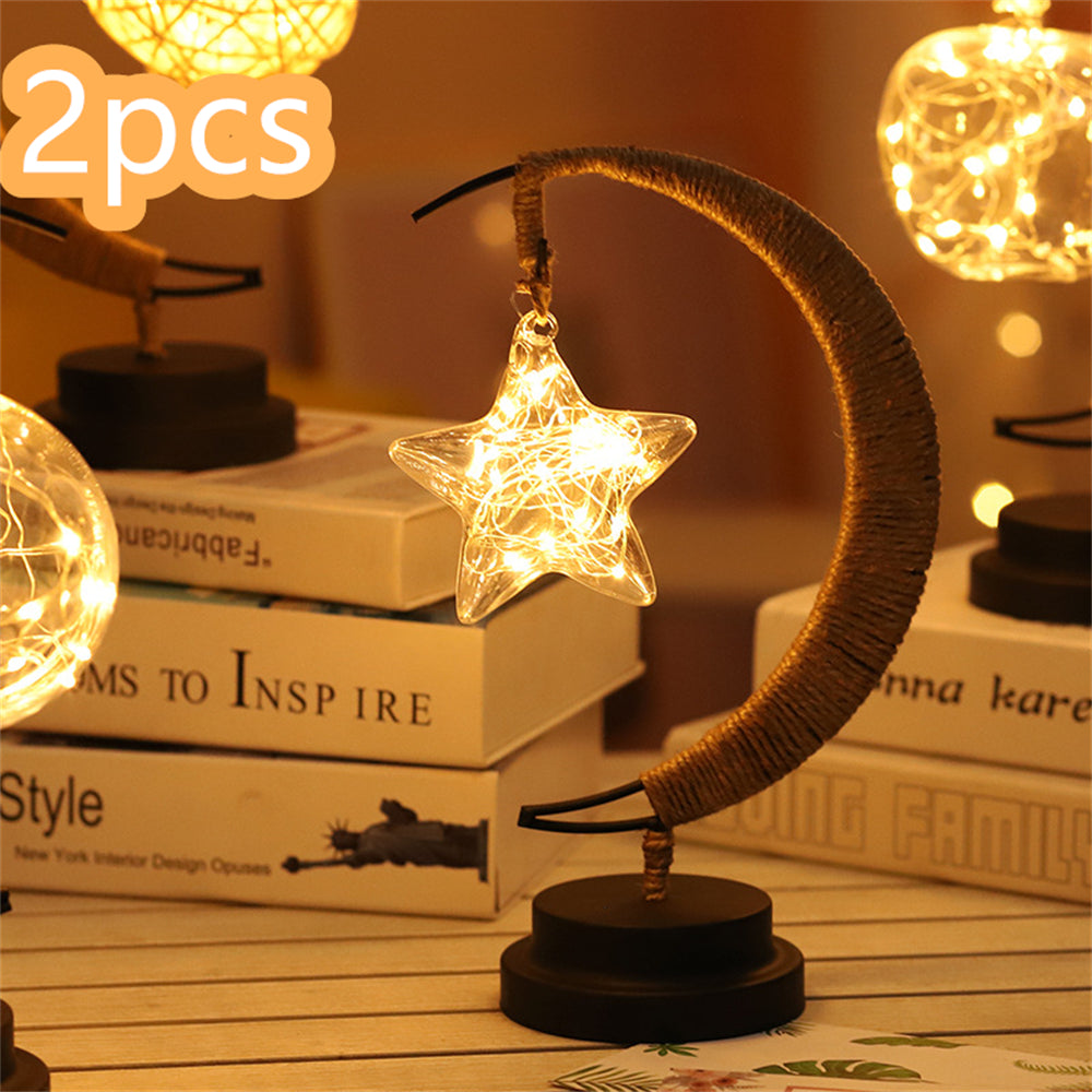 Led Moon Light Wrought Iron Ornament Light Star Shape Copper Wire Light Decorative Light USB Battery